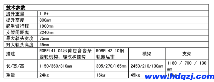 鋼軌搬運(yùn)裝置技術(shù)參數(shù)